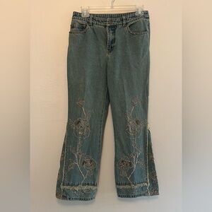Vintage Y2K Hippie Boho 70s Vibe Embroidered Fringe Beaded Jeans Size 6